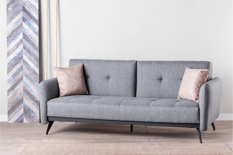 Mezonzo 3-istuttava suorakulmainen vuodesohva 125x190 cm kangasta - Harmaa - Huonekalut - Sohva - Vuodesohva - 3 istuttava vuodesohva