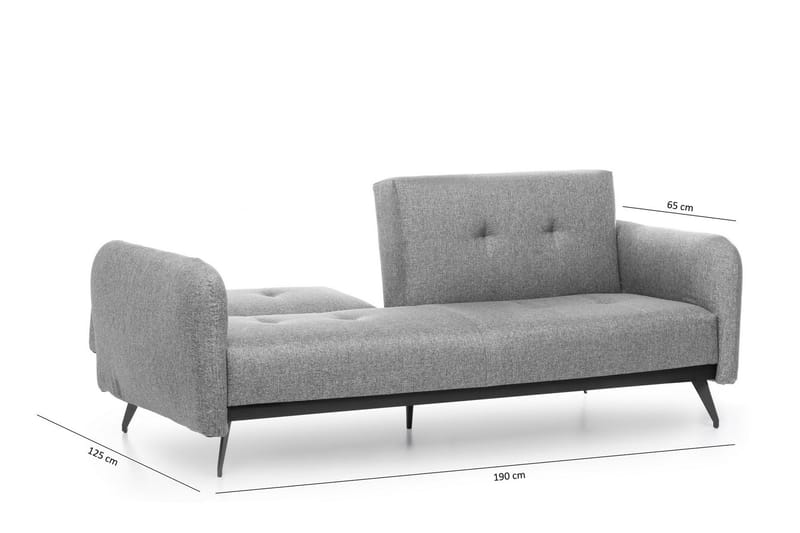 Mezonzo 3-istuttava suorakulmainen vuodesohva 125x190 cm kangasta - Harmaa - Huonekalut - Sohva - Vuodesohva - 3 istuttava vuodesohva