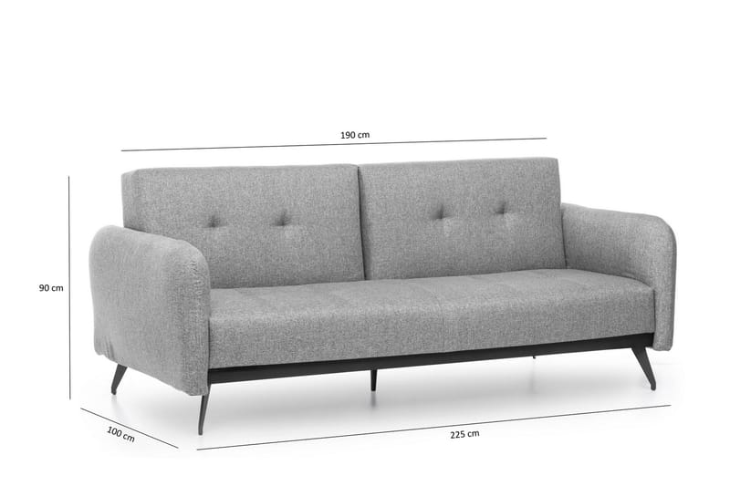 Mezonzo 3-istuttava suorakulmainen vuodesohva 125x190 cm kangasta - Harmaa - Huonekalut - Sohva - Vuodesohva - 3 istuttava vuodesohva