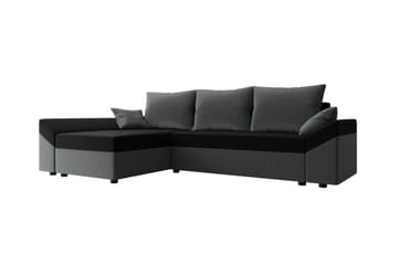 Midfeld 3-istuttava l-mallinen kulmavuodesohva 130x200 cm säilytystilalla kankaasta - Harmaa|Musta - Huonekalut - Sohva - Vuodesohva