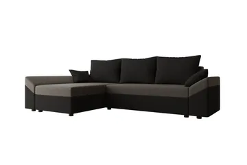 Midfeld 3-istuttava vasen kulmavuodesohva 130x200 cm säilytystilalla kankaasta - Musta|Ruskea - Huonekalut - Sohva - Vuodesohva