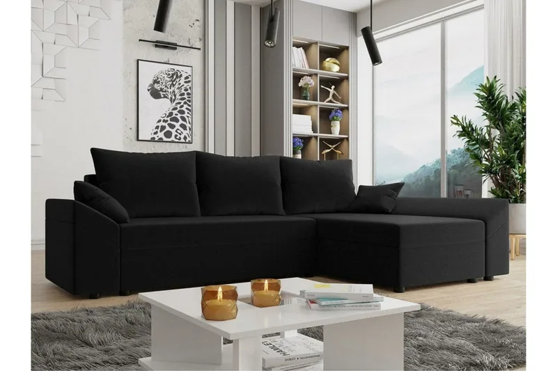 Midfeld 3-sits Hörnbäddsoffa NO_BRAND Black - Huonekalut - Sohva - Vuodesohva
