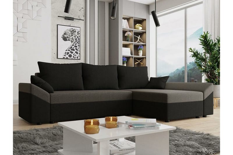 Midfeld 3-sits Hörnbäddsoffa NO_BRAND Black/Brown - Huonekalut - Sohva - Vuodesohva