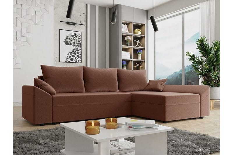 Midfeld 3-sits Hörnbäddsoffa NO_BRAND Brown - Huonekalut - Sohva - Vuodesohva