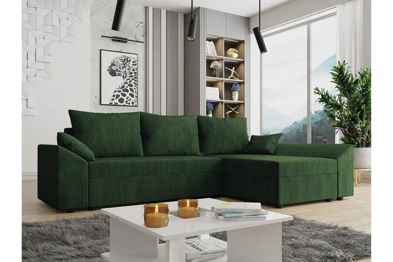 Midfeld 3-sits Hörnbäddsoffa NO_BRAND Dark green - Huonekalut - Sohva - Vuodesohva