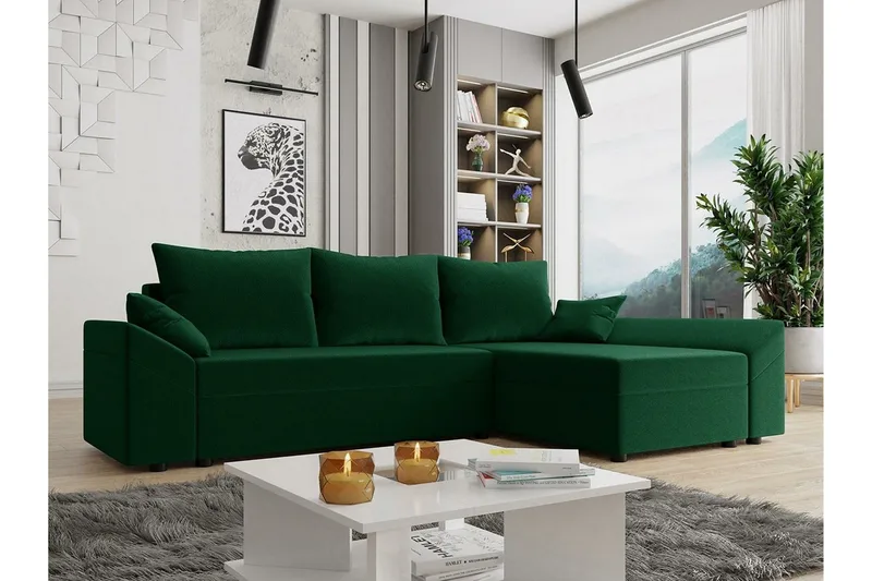 Midfeld 3-sits Hörnbäddsoffa NO_BRAND Dark green - Huonekalut - Sohva - Vuodesohva