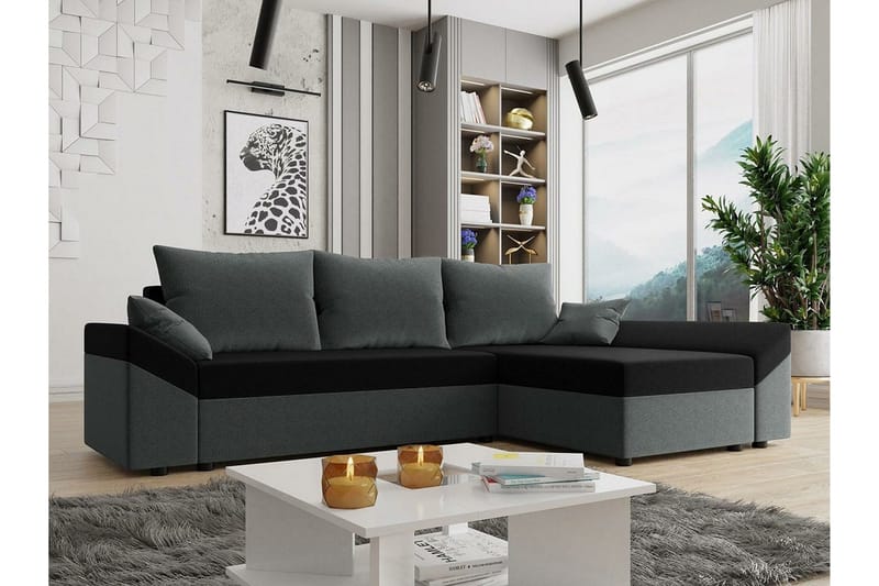 Midfeld 3-sits Hörnbäddsoffa NO_BRAND Dark Grey/Black - Huonekalut - Sohva - Vuodesohva