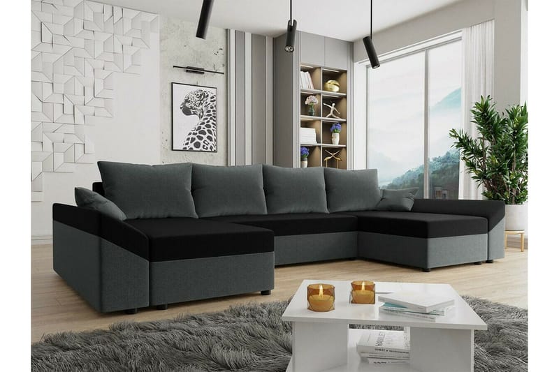 Midfeld 4-sits Hörnbäddsoffa Dark Grey/Black - Huonekalut - Sohva - Vuodesohva