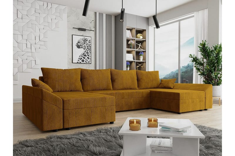 Midfeld 4-sits Hörnbäddsoffa Dark yellow - Huonekalut - Sohva - Vuodesohva