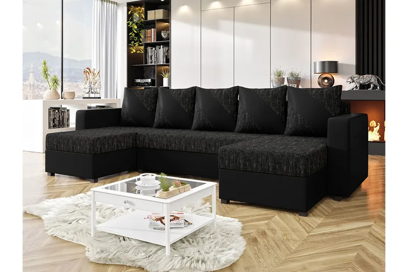 Midfeld 4-sits Hörnbäddsoffa NO_BRAND Black - Huonekalut - Sohva - Vuodesohva