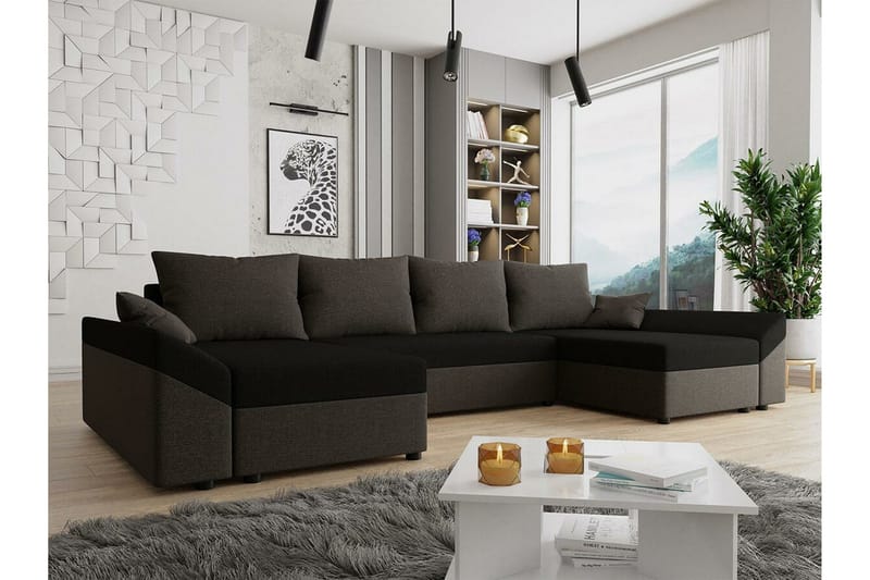 Midfeld 4-sits Hörnbäddsoffa NO_BRAND Dark brown/black - Huonekalut - Sohva - Vuodesohva