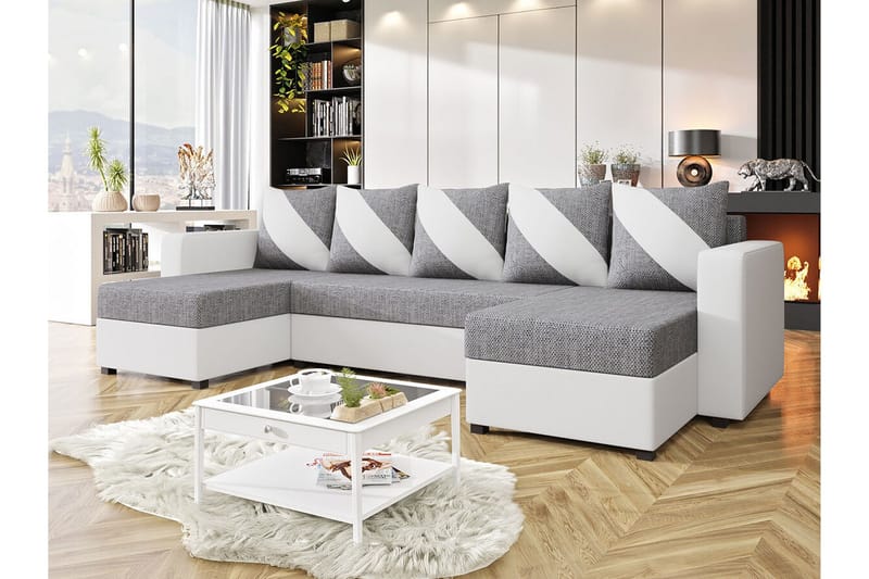 Midfeld 4-sits Hörnbäddsoffa NO_BRAND White/Grey - Huonekalut - Sohva - Vuodesohva