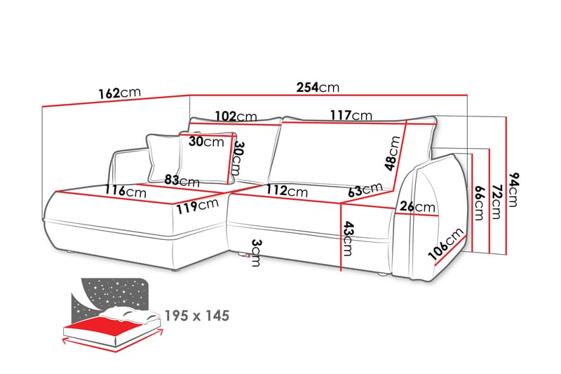 Mirana Vuodedivaanisohva, 3-istuttava - Valkoinen - Huonekalut - Sohva - Vuodesohva