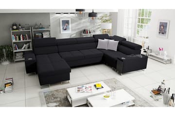 Morenia 4-istuttava vasenkätinen vuodesohva 127x284 cm säilytystilalla kangasta - Musta - Huonekalut - Sohva - Vuodesohva