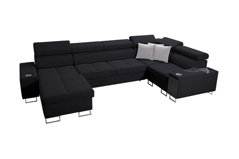 Morenia 4-istuttava vasenkätinen vuodesohva 127x284 cm säilytystilalla kangasta, Musta