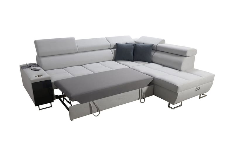 Morenia oikeakätinen vuodesohva 127x210 cm säilytystilalla samettia - Vaaleanharmaa - Huonekalut - Sohva - Vuodesohva