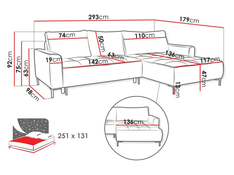 Morvian 3-istuttava vuodesohva divaanilla - ruskea - Huonekalut - Sohva - Vuodesohva