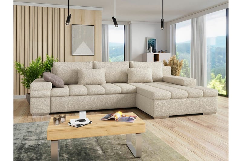 Naoma 3-istuttava oikea l-muotoinen divaanivuodesohva bouclé-kankaassa - Beige - Huonekalut - Sohva - Vuodesohva