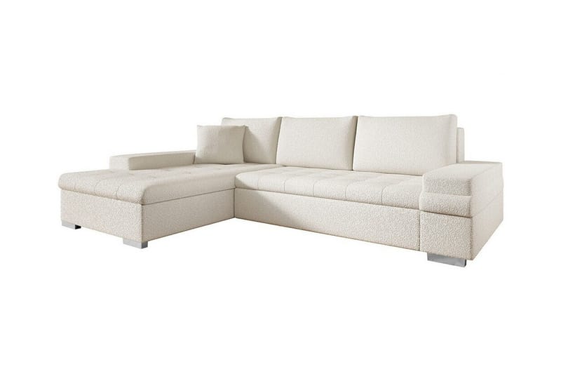 Naoma 3-istuttava vasen l-muotoinen vuodesohva 135x216 cm divaanilla bouclé-kangasta, Valkoinen