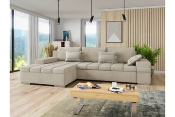 Naoma 3-istuttava vasen l-muotoinen vuodesohva säilytystilalla kangasta - Beige - Huonekalut - Sohva - Vuodesohva