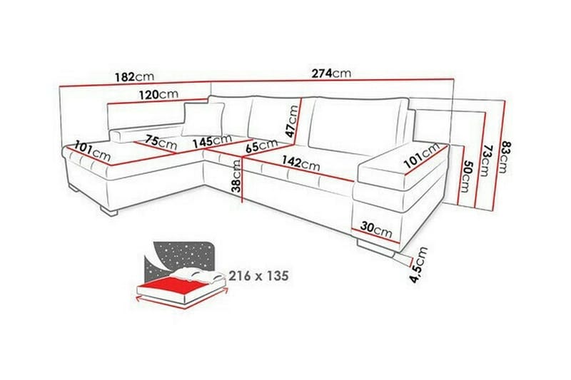 Naoma 3-sits Hörnbäddsoffa NO_BRAND Acacia||White - Huonekalut - Sohva - Vuodesohva