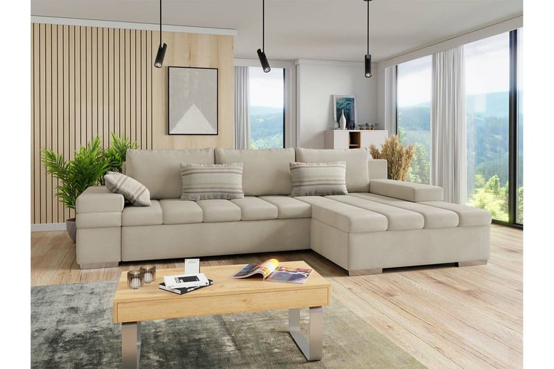 Naoma 3-sits Hörnbäddsoffa NO_BRAND beige - Huonekalut - Sohva - Vuodesohva