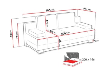 Optima Vuodesohva 200x90x90 cm - Huonekalut - Sohva - Vuodesohva