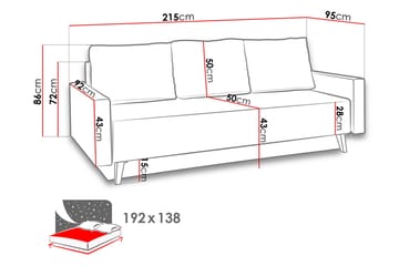 Oviedo 3-istuttava vuodesohva säilytystilalla 95x215 cm kangasta - Harmaa - Huonekalut - Sohva - Vuodesohva - 3 istuttava vuodesohva
