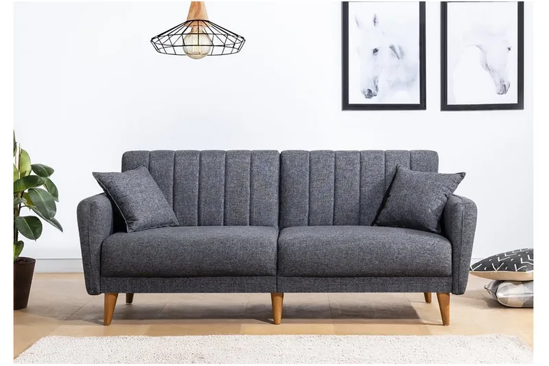 Pattyn vuodesohva kangasta puujaloilla - Harmaa - Huonekalut - Sohva - Vuodesohva - 3 istuttava vuodesohva