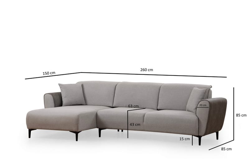 Rebelo 3-istuttava vasemmanpuoleinen l-mallinen vuodesohva 85x220 cm bouclé-kankaalla - Harmaa - Huonekalut - Sohva - Vuodesohva