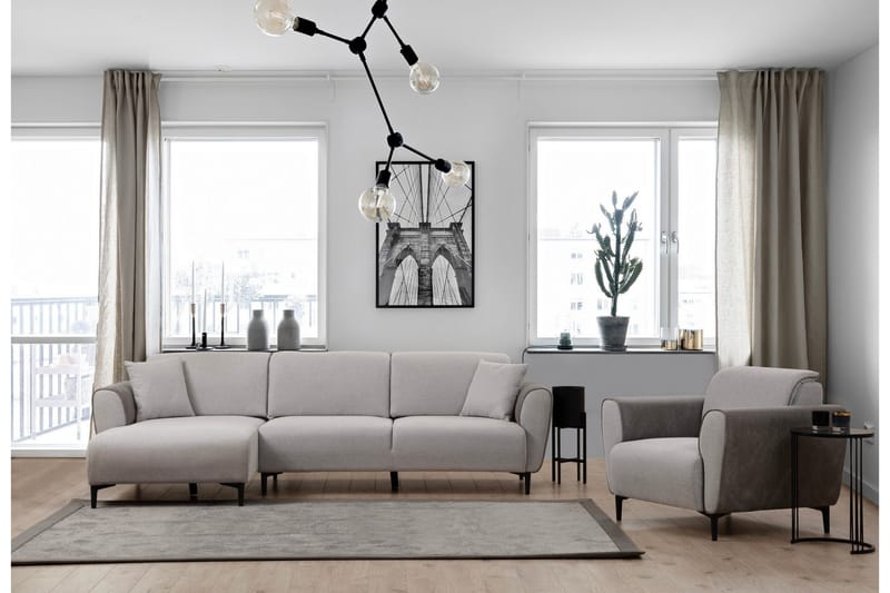 Rebelo 3-istuttava vasemmanpuoleinen l-mallinen vuodesohva 85x220 cm bouclé-kankaalla - Harmaa - Huonekalut - Sohva - Vuodesohva