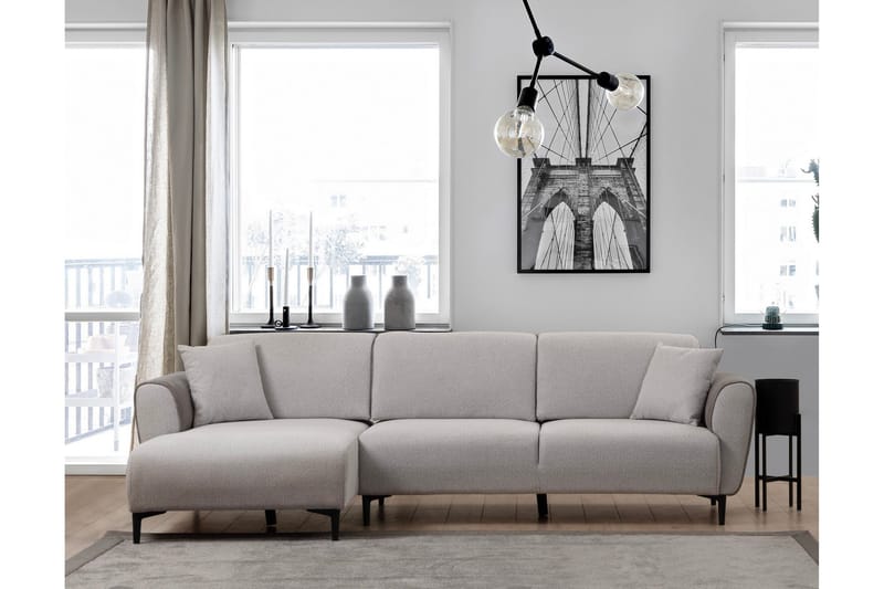 Rebelo 3-istuttava vasemmanpuoleinen l-mallinen vuodesohva 85x220 cm bouclé-kankaalla - Harmaa - Huonekalut - Sohva - Vuodesohva