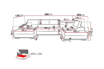 Reginia 4-istuttava kulmavuodesohva 125x270 cm säilytystilalla manchesterkangasta - Harmaa - Huonekalut - Sohva - Vuodesohva