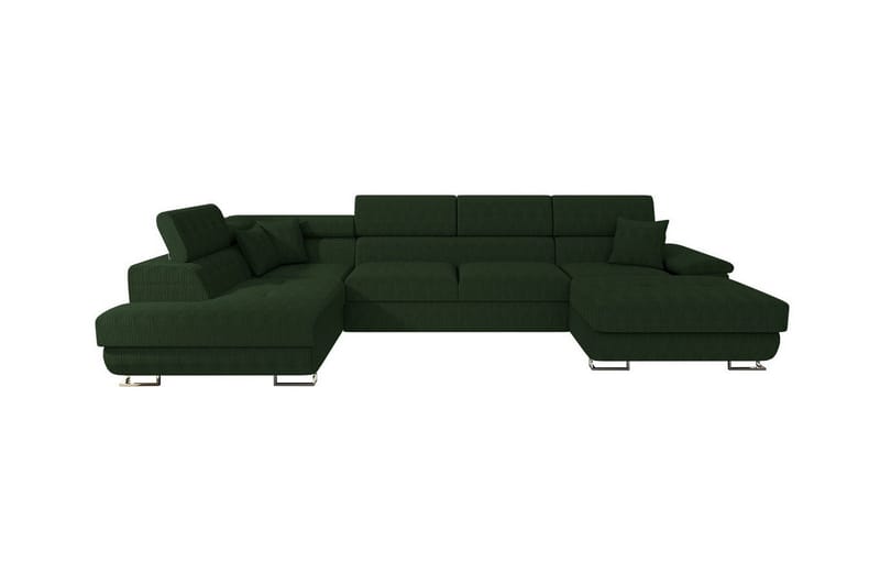 Reginia 4-istuttava kulmavuodesohva 125x270 cm säilytystilalla manchesterkangasta, Pullonvihreä