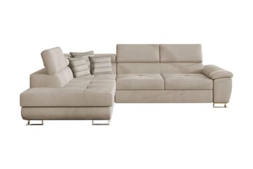 Reginia 4-istuttava vasemmalle kääntyvä vuodesohva 125x195 cm säilytystilalla samettia - Beige - Huonekalut - Sohva - Vuodesohva
