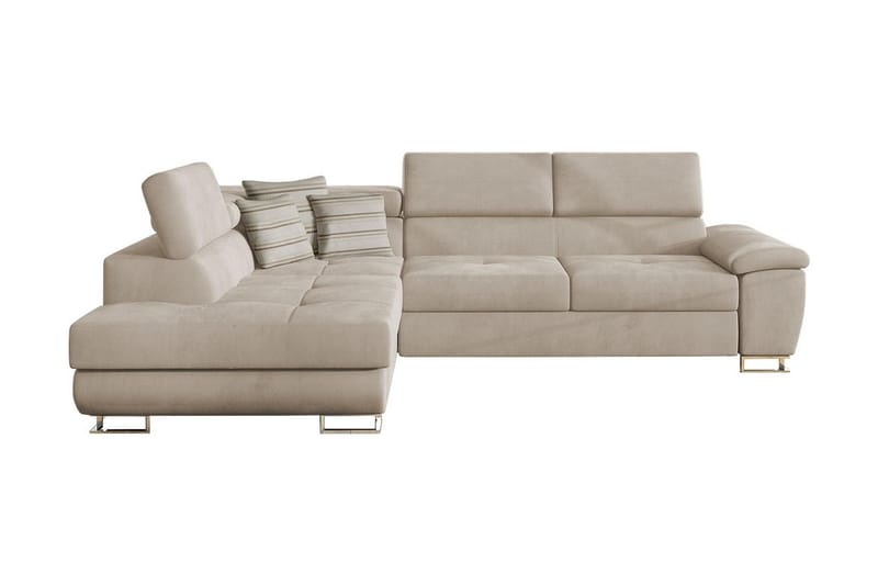 Reginia 4-istuttava vasemmalle kääntyvä vuodesohva 125x195 cm säilytystilalla samettia, Beige