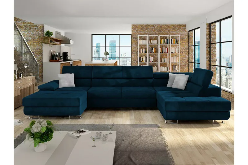 Reginia 4-sits Hörnb äddsoffa 375 cm NO_BRAND Dark blue - Huonekalut - Sohva - Vuodesohva