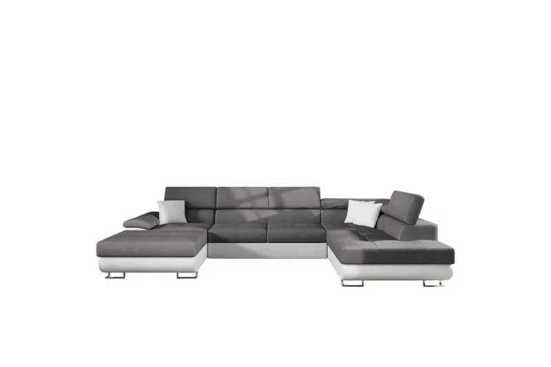 Reginia Vuodesohva Divaanilla ja Sjeslongilla 4-istuttava Keinonahka, Valkoinen / Harmaa