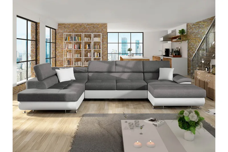 Reginia Vuodesohva Divaanilla ja Sjeslongilla 4-istuttava Keinonahka - Valkoinen / Harmaa - Huonekalut - Sohva - Vuodesohva