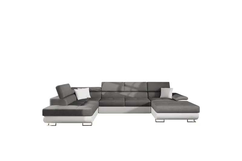 Reginia Vuodesohva Divaanilla ja Sjeslongilla 4-istuttava Keinonahka, Valkoinen / Harmaa