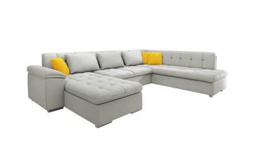 Sakri 5-istuttava u-mallinen kulmavuodesohva 125x290 cm säilytyksellä samettia - Vaaleanharmaa - Huonekalut - Sohva - Vuodesohva