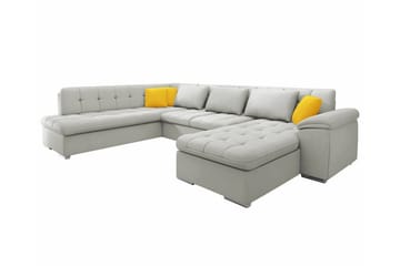 Sakri 5-istuttava u-mallinen kulmavuodesohva 125x290 cm säilytystilalla samettia - Harmaa - Huonekalut - Sohva - Vuodesohva