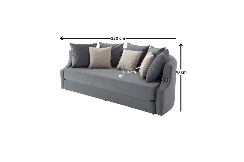 Salrican Vuodesohva 3-istuttava - Harmaa - Huonekalut - Sohva - Vuodesohva - 3 istuttava vuodesohva