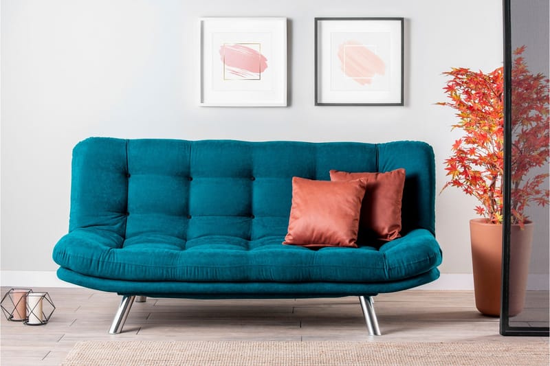 Sandee 3-istuttava vuodesohva 130x200 cm kankaalla - Petrolinsininen - Huonekalut - Sohva - Vuodesohva - 3 istuttava vuodesohva