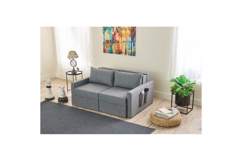 Savra 2-istuttava suorakaiteen muotoinen vuodesohva 136x200 cm säilytyksellä kankaalla - Harmaa - Huonekalut - Sohva - Vuodesohva