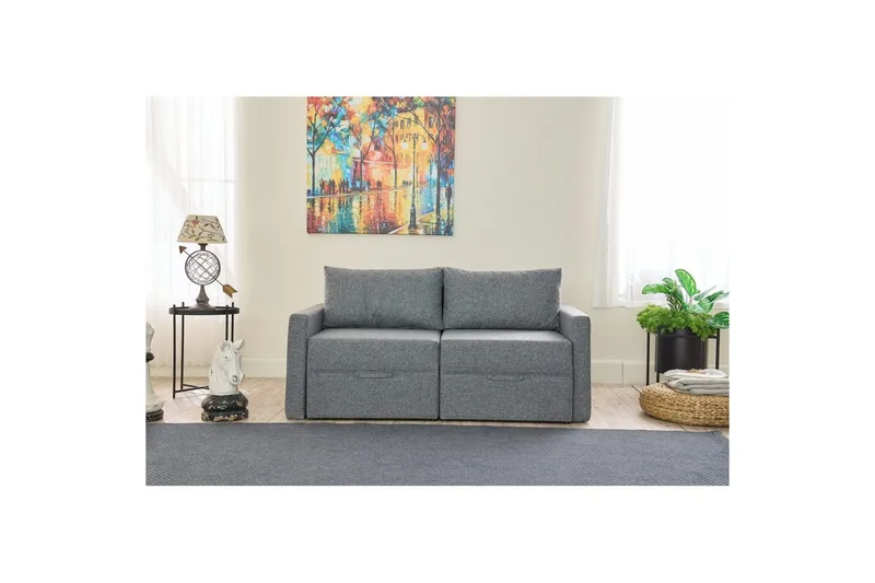 Savra 2-istuttava suorakaiteen muotoinen vuodesohva 136x200 cm säilytyksellä kankaalla - Harmaa - Huonekalut - Sohva - Vuodesohva