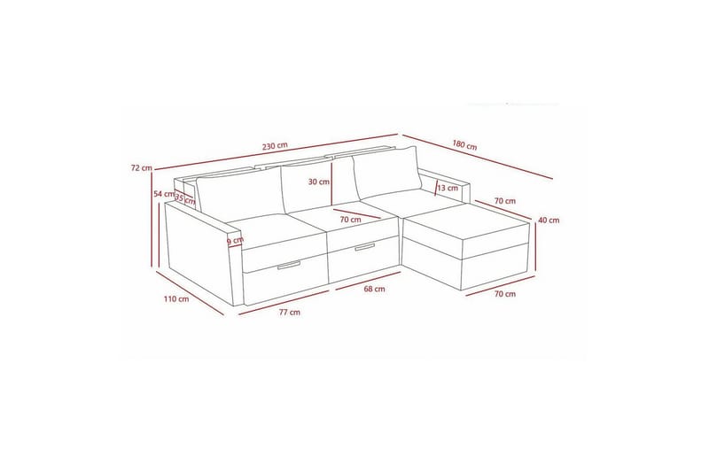 Savra Vuodesohva med Divan 3-sits - Antrasiitti - Huonekalut - Sohva - Vuodesohva