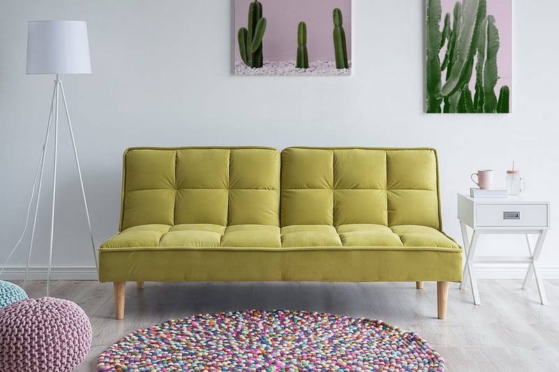 Siljan 3-istuttava suorakaiteen muotoinen vuodesohva 105x177 cm samettia - Vihreä - Huonekalut - Sohva - Vuodesohva - 3 istuttava vuodesohva