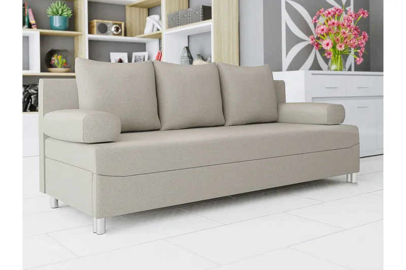 Skatteg 3-istuttava vuodesohva 133x192 cm säilytystilalla kangasta - Beige - Huonekalut - Sohva - Vuodesohva - 3 istuttava vuodesohva