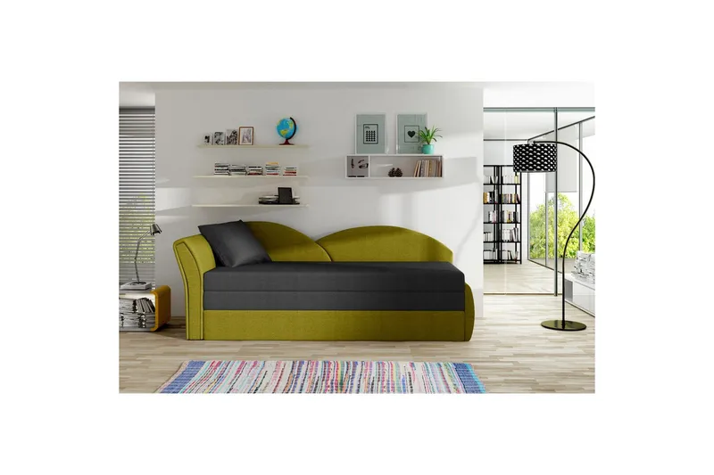 Sohva Eltap Aga 218x80x77 cm - Malmo 96, Malmo 41, Musta, Keltainen, Vasen - Huonekalut - Sohva - Vuodesohva - 3 istuttava vuodesohva